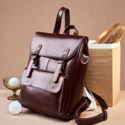 Women's Genuine Leather Backpack, Durable Cowhide Laptop Backpack, 14-inch, Large Capacity, British Retro, Neutral Full Leather