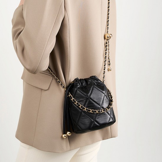 2025 new crossbody bucket bag premium versatile small chain genuine leather women's handbag