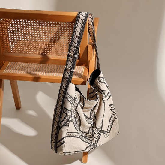 Tote bag with genuine leather canvas bag, new pony totem lazy style shoulder bag, original linen print tote bag