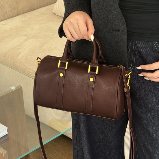 Retro Genuine Leather Maillard Handbag, Cross-border Women's Bag, Light Luxury, Stylish Boston Bag, Vegetable Tanned Cowhide Crossbody Bag Retro Genuine Leather Maillard Handbag, Cross-border Women's Bag, Light Luxury, Stylish Boston Bag, Vegetable Tanned Cowhide Crossbody Bag