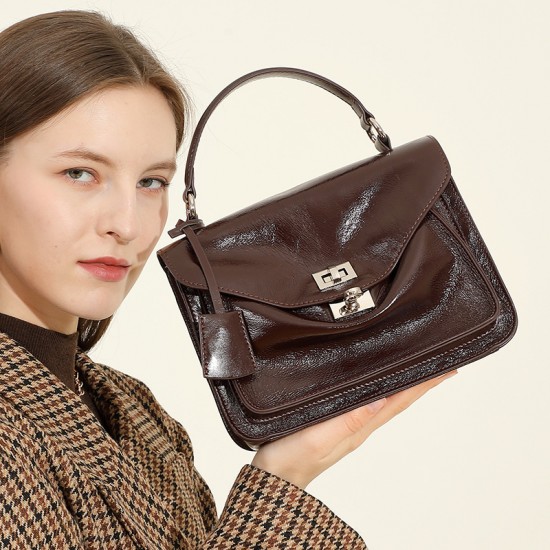 Top-grain cowhide high-end commuter large capacity handbag, Cambridge bag, shoulder and crossbody messenger bag, genuine leather women's bag