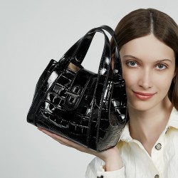 2025 New Genuine Leather Women's Crossbody Bag, Crocodile-Pattern Light Luxury Niche High-End Basket Tote Bag