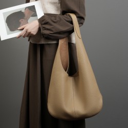 New Korean Internet-Famous Women's Bag, Large-Capacity First-Grain Leather Tote Bag, Luxury Underarm Single-Shoulder Genuine Leather Bag