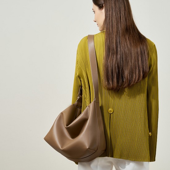 Top-grain cowhide women's single shoulder bag, simple and fashionable, classic shell bag with 2 shoulder straps, large capacity, soft leather Top-grain cowhide women's single shoulder bag, simple and fashionable, classic shell bag with 2 shoulder straps, large capacity, soft leather