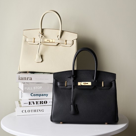 Large Litchi-Pattern Birkin Bag, Genuine Top-Grain Cowhide Handbag, Large-Capacity Kelly Bag, 2025 New Trend