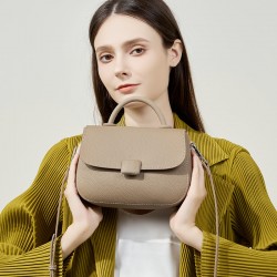 Spring and summer European and American Boston bag, genuine leather women's bag, pillow bag, handbag New top-grain cowhide shoulder and crossbody bag
