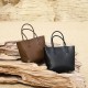 2025 new genuine leather women's bag, simple, artistic, retro, tree paste leather bucket bag, versatile shoulder and crossbody bag