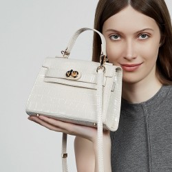 Genuine leather niche crossbody bag, 2025 summer new commuter fashionable crocodile-patterned Kelly handbag