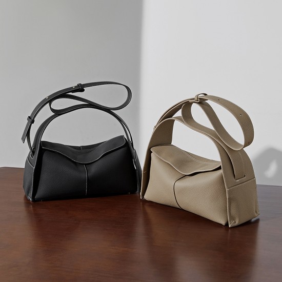 Spring/Summer New Top-Grain Cowhide Handbag with Detachable Handle and Crossbody Earrings, Eaves Bag, Single Shoulder and Crossbody Genuine Leather Women's Handbag
