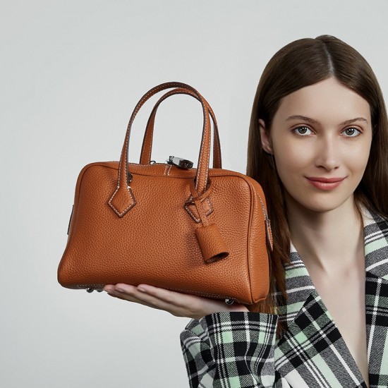 High-end light luxury TC top-grain leather Victoria bag, versatile crossbody commuter bag, genuine leather for women, Boston pillow bag