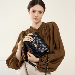 Classic black and gold diamond-patterned square women's bag, 2025 new style, stylish diamond-patterned shoulder and crossbody bag