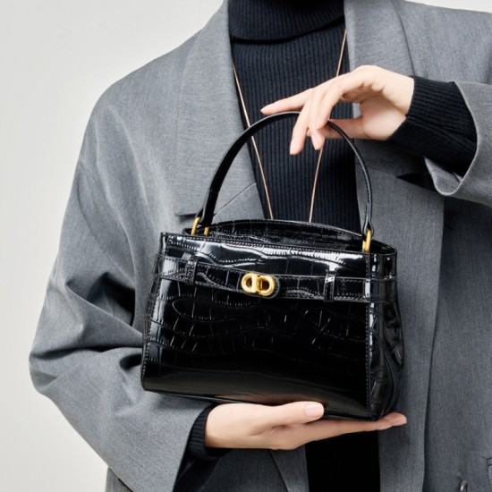 Kelly large women's bag premium crocodile pattern lock small square bag new genuine leather commuter crossbody women's bag Kelly large women's bag premium crocodile pattern lock small square bag new genuine leather commuter crossbody women's bag