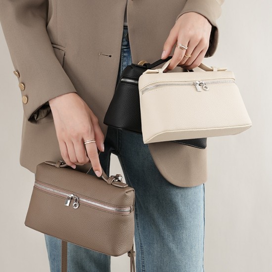 Top-grain cowhide LP19 lunch box bag, genuine leather women's bag, 2025 New Gigi-style box-shaped handbag, small crossbody bag Top-grain cowhide LP19 lunch box bag, genuine leather women's bag, 2025 New Gigi-style box-shaped handbag, small crossbody bag
