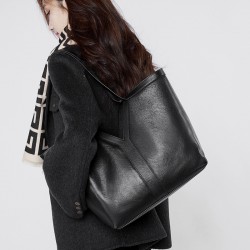 2025 autumn minimalist Korean-style genuine leather tote bag, large-capacity shoulder bag, underarm handbag, cowhide.