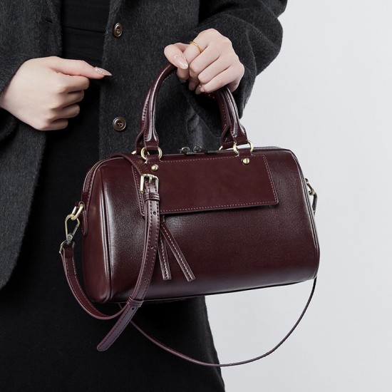 New Winter Genuine Leather Boston Pillow Bag, Fashionable and Casual Handbag, Cowhide Shoulder Bag for Women New Winter Genuine Leather Boston Pillow Bag, Fashionable and Casual Handbag, Cowhide Shoulder Bag for Women