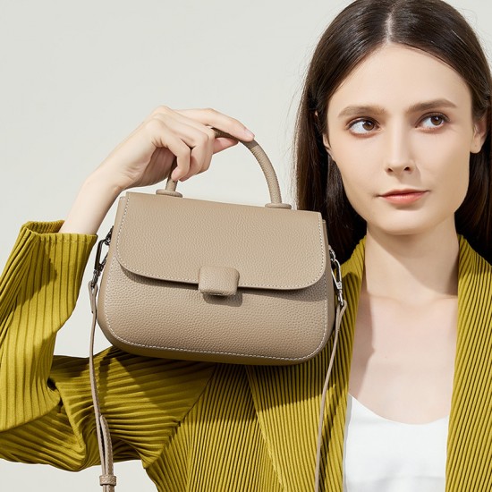 Spring and summer European and American Boston bag, genuine leather women's bag, pillow bag, handbag New top-grain cowhide shoulder and crossbody bag