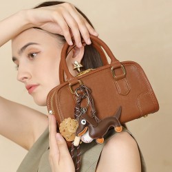 2025 new genuine leather Boston bag, versatile commuter bowling bag, niche crossbody bag