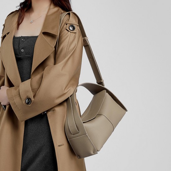 Spring/Summer New Top-Grain Cowhide Handbag with Detachable Handle and Crossbody Earrings, Eaves Bag, Single Shoulder and Crossbody Genuine Leather Women's Handbag