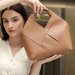 Best-selling Cross-border Top-Grain Genuine Leather Braided Handbag, Inverted Triangle Design, Fashionable Soft Leather Handbag Crossbody Bag