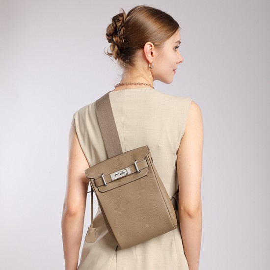 Cross-border Togo top-grain cowhide Kelly crossbody chest bag, unisex backpack, fashionable genuine leather shoulder bag