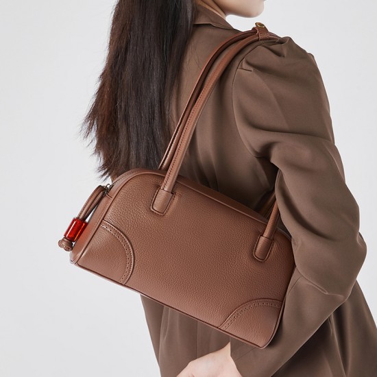 Top-grain TC cowhide garden bag, genuine leather women's bag, 2025 new European and American retro bucket bag, fashionable handbag.