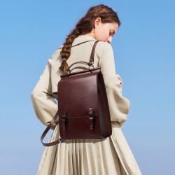2025 new genuine leather women's backpack, British preppy-style schoolbag, retro computer backpack for college students, simple cowhide backpack