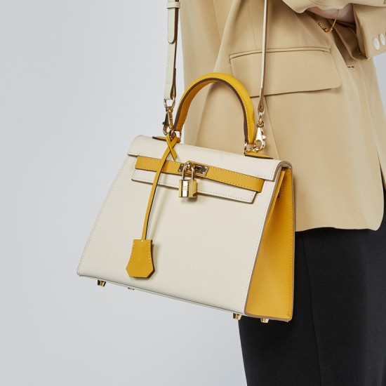 Factory wholesale palm print genuine leather second-generation Kelly contrast color bag, high-quality women's crossbody bag, versatile Instagram handbag