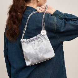 Spring/Summer New High-End Boston Bag, Light Luxury Top-Grain Wrinkled Cowhide Leather Women's Bag, Hand-Scratched Pillow Bag