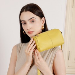 Cylinder-shaped top-grain soft cowhide small bag, 2025 new high-end pillow bag, cowhide underarm commuter shoulder bag