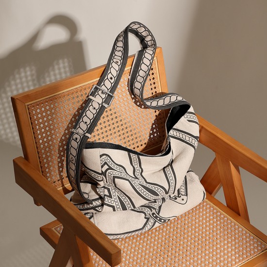 Tote bag with genuine leather canvas bag, new pony totem lazy style shoulder bag, original linen print tote bag