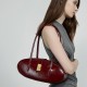 2025 new, top-grain waxed cowhide underarm bag, single-shoulder genuine leather handbag, long baguette bag for commuters.