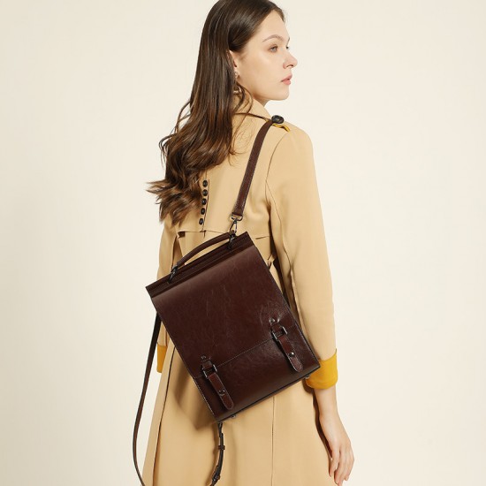 2025 new genuine leather women's backpack, British preppy-style schoolbag, retro computer backpack for college students, simple cowhide backpack