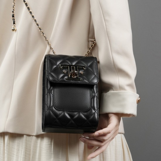 2025 autumn new top-grain cowhide mobile phone bag, crossbody for women, 2025 genuine leather chain bag, luxury mini crossbody bag.