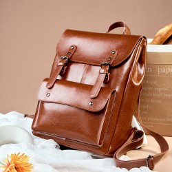 Women's Genuine Leather Backpack, Durable Cowhide Laptop Backpack, 14-inch, Large Capacity, British Retro, Neutral Full Leather