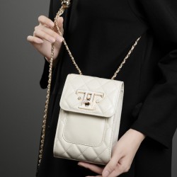 2025 autumn new top-grain cowhide mobile phone bag, crossbody for women, 2025 genuine leather chain bag, luxury mini crossbody bag.
