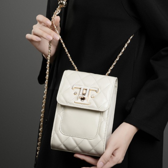 2025 autumn new top-grain cowhide mobile phone bag, crossbody for women, 2025 genuine leather chain bag, luxury mini crossbody bag.